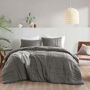 Porter 2-Piece Microfiber Grey Twin/Twin XL Soft Washed Pleated Comforter Set