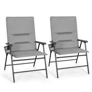 2-Piece Patio Padded Folding Portable Chair Camping Dining Outdoor Gray