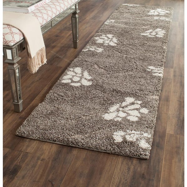 Florida Shag Smoke/Beige 2 ft. x 11 ft. Floral Runner Rug