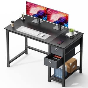 47 in. Rectangular Black Wood Computer Desk with 2-Tier Drawers Storage Shelf and Side Headphone Hook