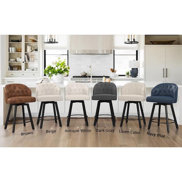 Arturo 26 in.Brown Faux Leather Upholstered Swivel Bar Stool with Metal Frame Nailhead Counter Barstool Set of 4