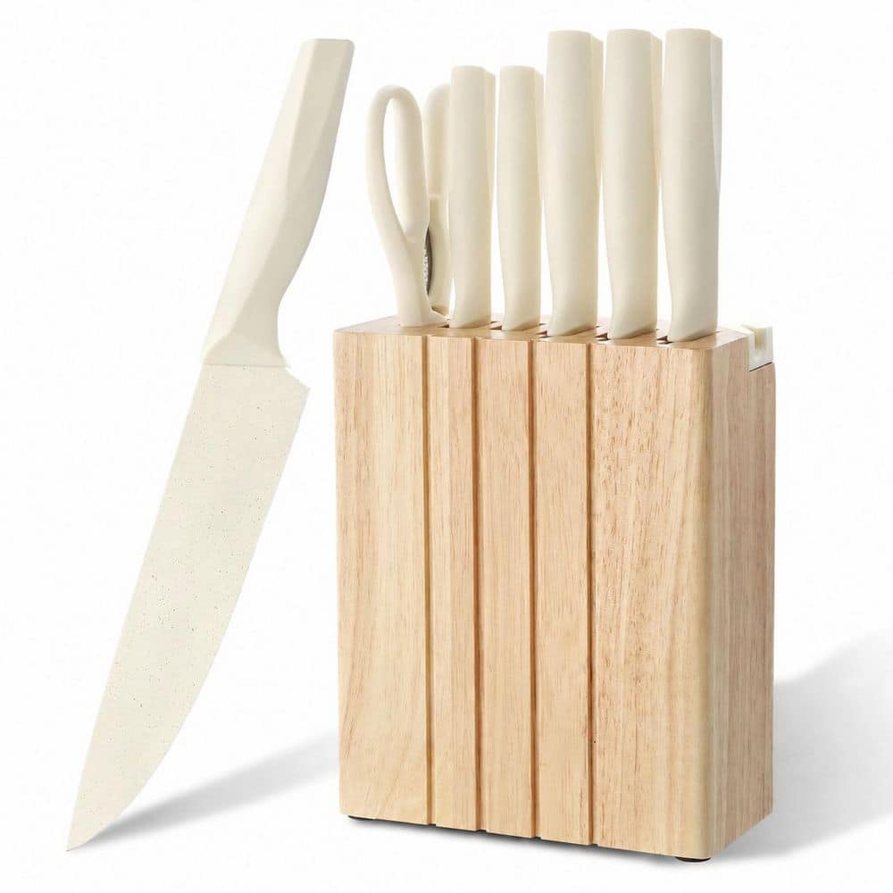 8-Piece High Carbon Stainless Steel Knife Set with Block and Built-In Sharpener, White price history on PriceWatchPro