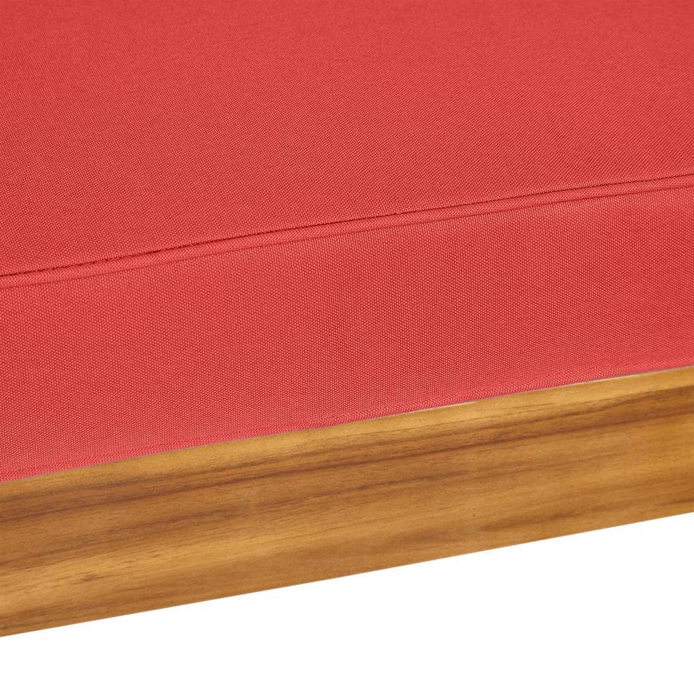 Teak Brown Lounge Chair with Plush Red Cushions