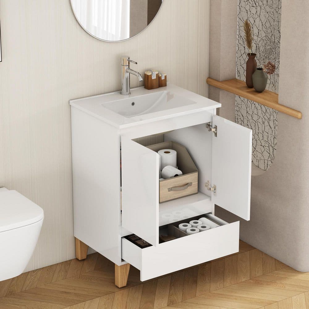 24 in. Freestanding Glossy White Bath Vanity with White Ceramic Top price history on PriceWatchPro