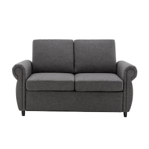 57.5 in. Square Arm Linen Rectangle Sofa with Twin Size Memory Mattress in Gray