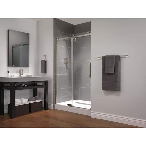 Delta Classic 48 in. x 72 in. Frameless Sliding Shower Door in Stainless with 48 in. x 36 in. Base in White