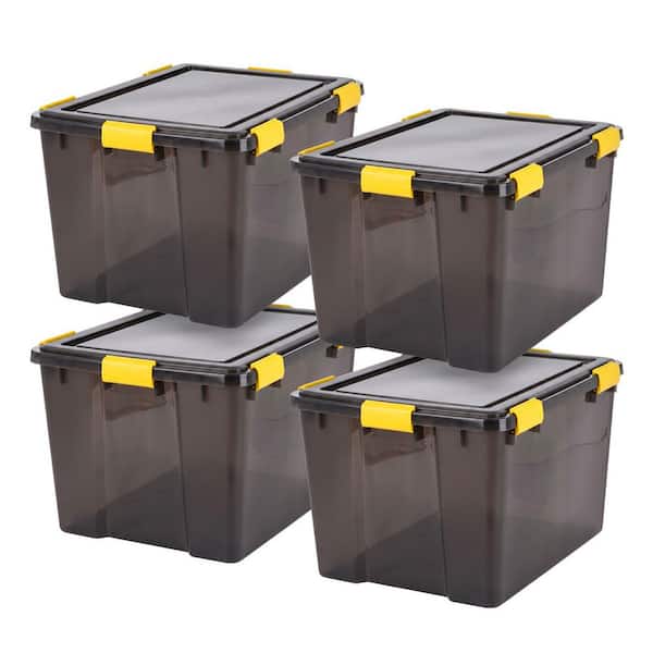 19 Gal. Plastic Storage Bin with Buckles, Black (4-Pack)