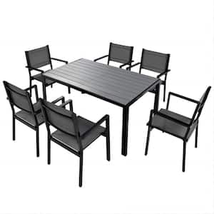7-Piece High-quality Metal Outdoor Gray Dining Table and Chair Set Suitable for Patio, Balcony and Backyard