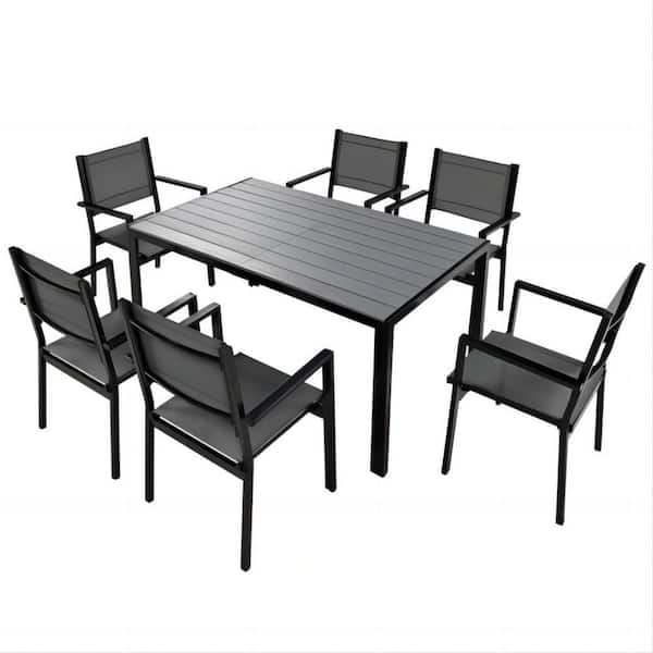 Clihome 7-Piece High-quality Metal Outdoor Gray Dining Table and Chair Set Suitable for Patio, Balcony and Backyard
