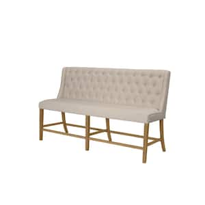 Leslie Beige 73 in. Dining Bench High Back 42 in. Linen Fabric Solid Wood 24 in.
