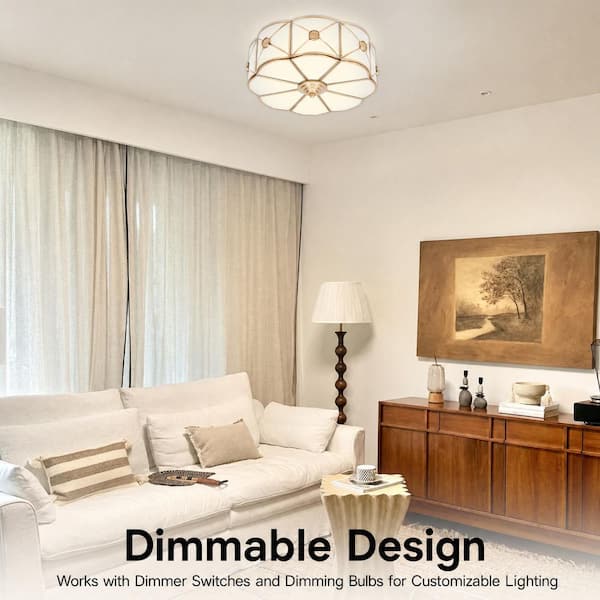 OUKANING 13.78 in. 3-Light Gold Modern Flower Shaped Flush Mount