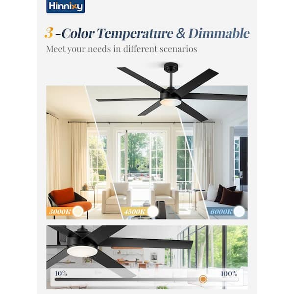 HINNIXY 60 in. Outdoor/Indoor Black and Walnut 6 Blades