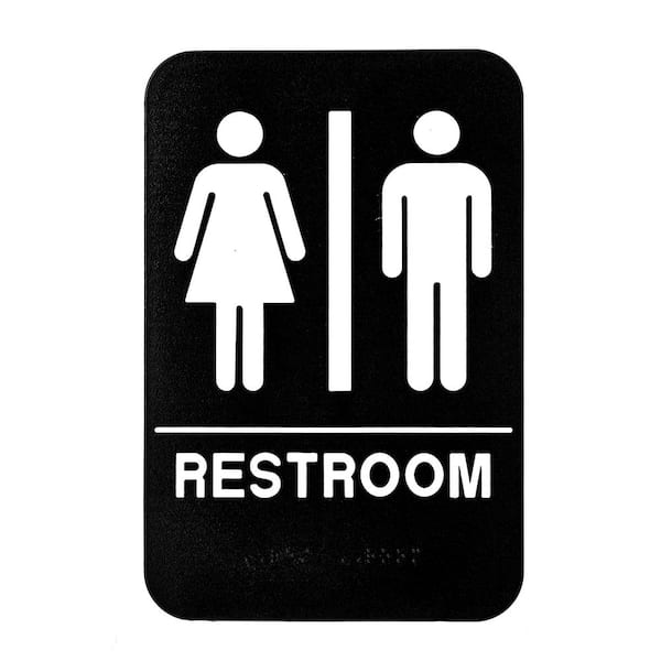 Alpine Industries 6 in. x 9 in. Black and White Unisex Restroom Sign ...