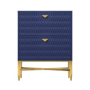 Modern Blue 2 Drawer Wood Nightstand