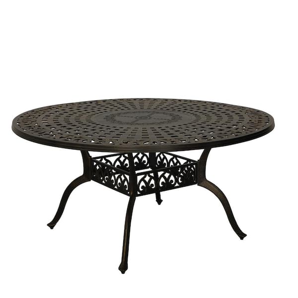 Boyel Living Outdoor Patio Round 59-In Cast Aluminum Dining Classic Pattern Table in Bronze