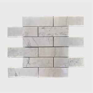 12 in. x 12 in. Milky White Brick Marble Mosaic Tile (5 sq. ft./case)
