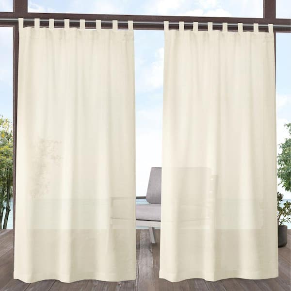 EXCLUSIVE HOME Miami Ivory Solid Sheer Hook-and-Loop Tab Indoor/Outdoor Curtain, 54 in. W x 84 in. L (Set of 2)