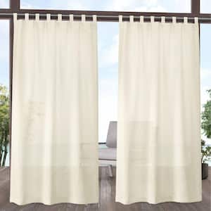 Miami Ivory Solid Sheer Hook-and-Loop Tab Indoor/Outdoor Curtain, 54 in. W x 96 in. L (Set of 2)