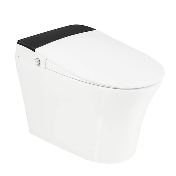 Elongated Bidet Toilet 1.25 GPF in White with Foot Sensor Flush, Knob Control, Power Outage Flushing