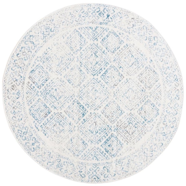 SAFAVIEH Tulum Ivory/Turquoise 5 ft. x 5 ft. Round Border Area Rug