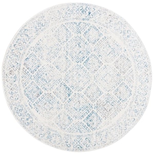 Tulum Ivory/Turquoise 7 ft. x 7 ft. Round Geometric Diamonds Border Area Rug