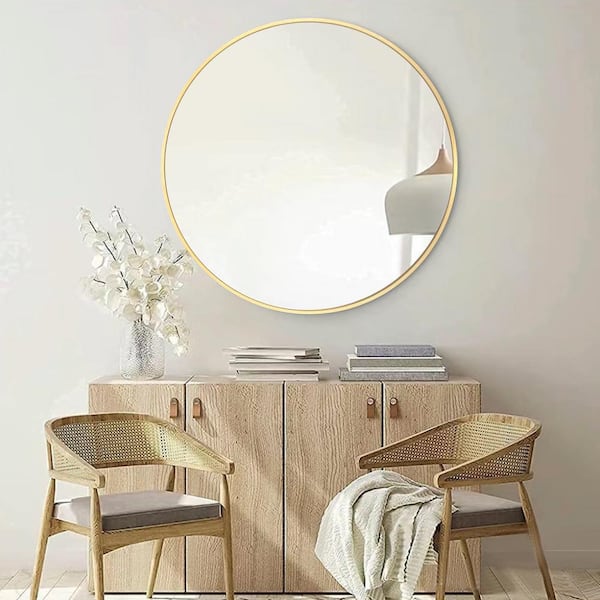Sxiawe 36 in. W x 36 in. H Large Round Aluminum Frame Wall Mounted Wall Mirror Vanity Mirror