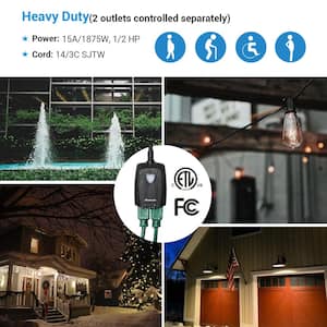 Outdoor Wireless Remote Control Outlet, 2 Independent Control Sockets Weatherproof