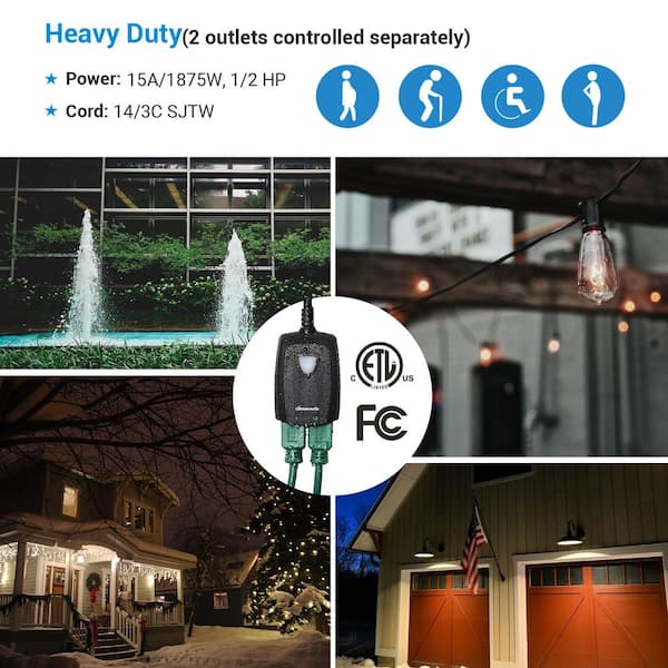 Outdoor Wireless Remote Control Outlet, 2 Independent Control Sockets Weatherproof