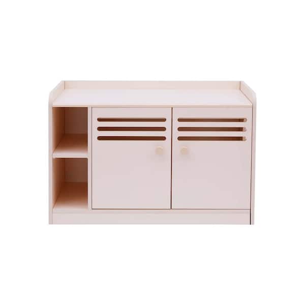 TEAMSON PETS Robin Vented Wooden Cat Litter Box Enclosure Storage Bench, White