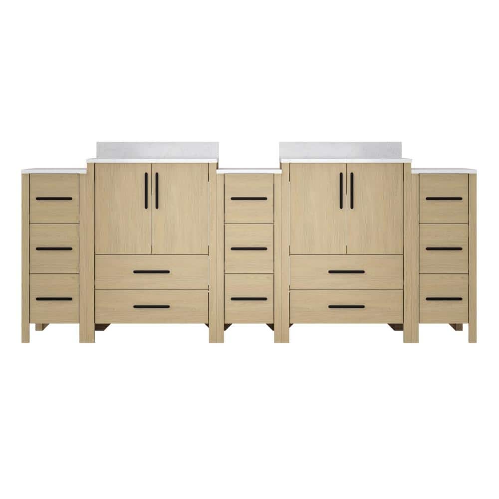 84 in. Freestanding Natural Wood Bath Vanity with White Engineered Stone Top Pre-assembled price history on PriceWatchPro
