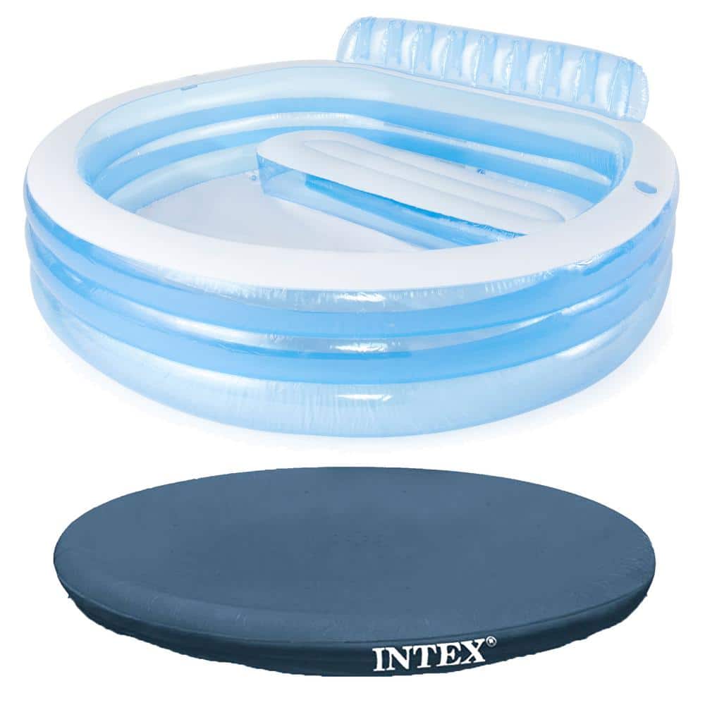 Intex Swim Center Inflatable Family Lounge Pool w/ Built in Bench & 8 Foot Cover