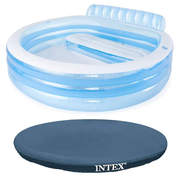 Intex 88 in. L x 85 in. W x 30 in. H Swim Center Inflatable Family Lounge  Pool w/Built In Bench & 8 Foot Cover 57190EP + 28020E - The Home Depot