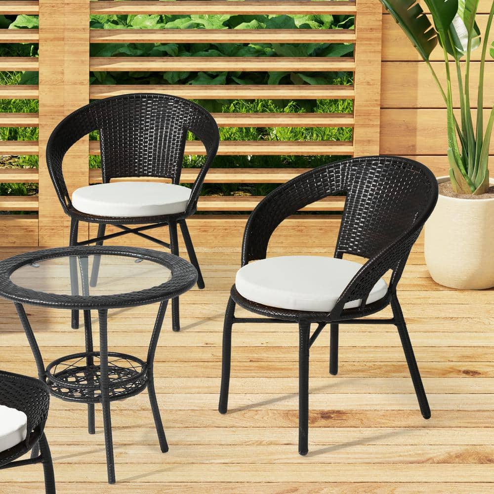 White Round Water-Repellent Polyester Dining Chair Cushions, Set of 4
