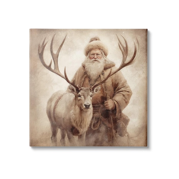 Traditional Santa and Reindeer by Riley B 1-Piece Unframed Graphic Print Animal Poster Art Print 17 in. x 17 in.