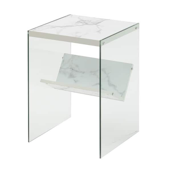 Convenience Concepts SoHo Faux White Marble and Glass End Table