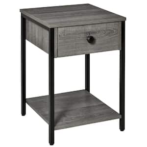 Grey, Industrial Side Table with Storage Shelf, Accent Table Drawer for Living Room, or Bedroom