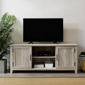 58 in. White Oak Composite TV Stand 62 in. with Doors
