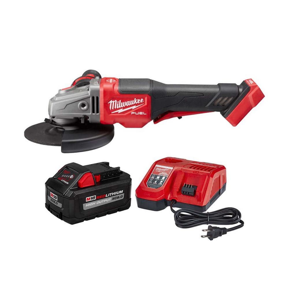 Milwaukee M18 FUEL 18-Volt Lithium-Ion Brushless Cordless 4-1/2 in./6 in.  Braking Grinder Paddle Switch with 8.0 Ah Starter Kit 2980-20-48-59-1880  The Home Depot
