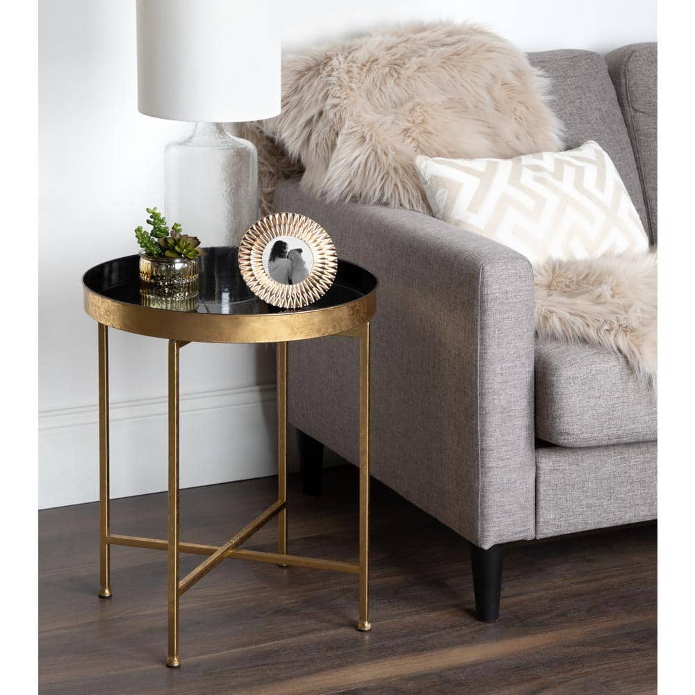 Celia 21" Black and Gold Round Metal End Table