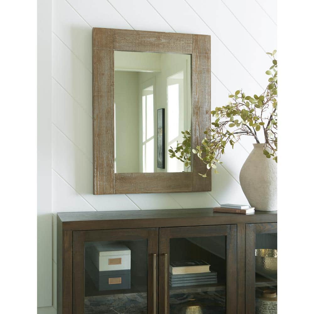 Distressed Brown Rectangular Wood Bathroom Accent Mirror