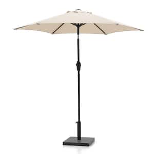 7.5 ft. Beige Outdoor Aluminum Patio Umbrella, Round Market Umbrella with Push Button Tilt and Crank for Shade