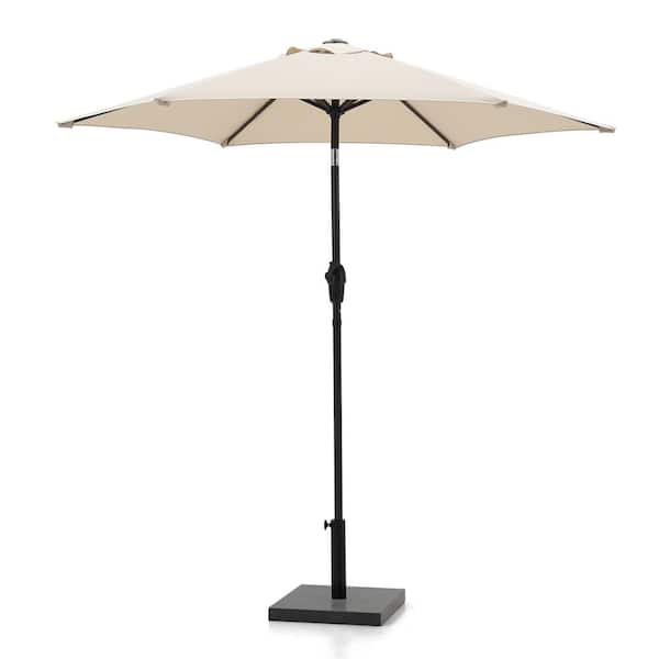 7.5 ft. Beige Outdoor Aluminum Patio Umbrella, Round Market Umbrella with Push Button Tilt and Crank for Shade