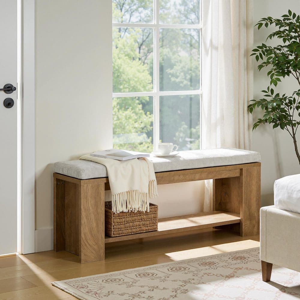 47.2 in. Brown Entryway Bench Upholstered Bench Bed Bench with Padded Seat and MDF Frame for Bedroom, Entryway, Hallway