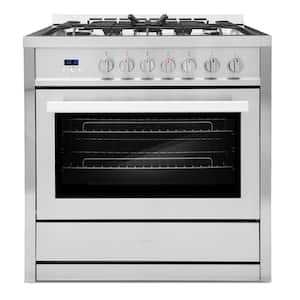 36 in. Nebula Collection 3.8 cu. ft. Gas Range, 5 Burners, Rapid Convection Oven, Cast Iron Grates in Stainless Steel