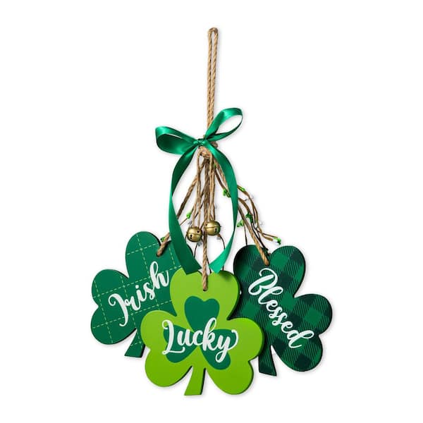 Glitzhome 18.50 in. H St. Patrick's Wooden Shamrock Door Hanger