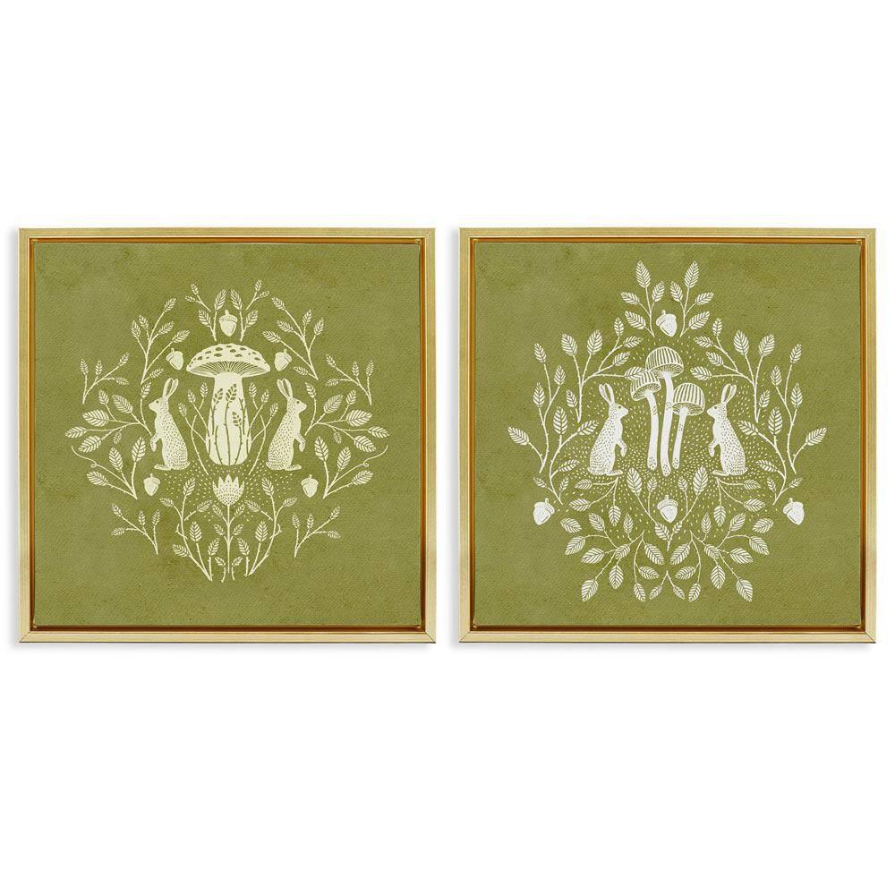 Boho Bunnies and Mushrooms by Katie O'Shea 2-Pieces Gold Floater Frame Animal Graphic Art Print 25 in. x 25 in. price history on PriceWatchPro
