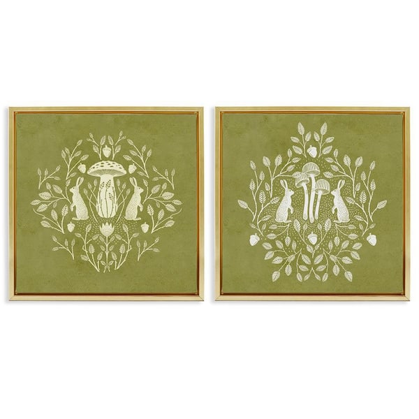 Stupell Industries Boho Bunnies and Mushrooms by Katie O'Shea 2-Pieces Gold Floater Frame Animal Graphic Art Print 25 in. x 25 in.