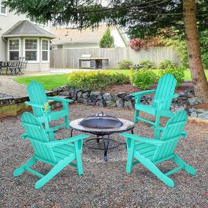 4-Piece Turquoise Patio Plastic Adirondack Chair Weather Resistant Garden Deck with Cup Holder