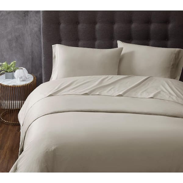 TRULY CALM Antimicrobial 4-Piece Khaki Microfiber King Sheet Set