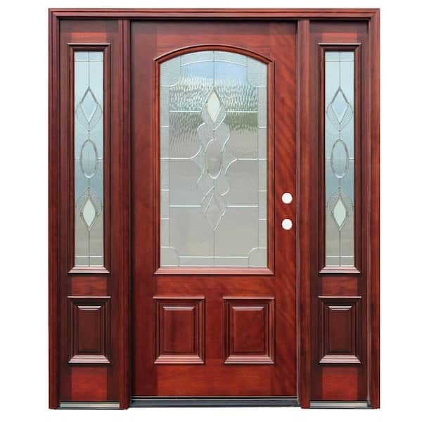 Pacific Entries 66 in. x 82 in. Craftsman 9 Lite Stained Mahogany Wood Prehung Front Door with 6 in. Wall Series and 12 in. Sidelites